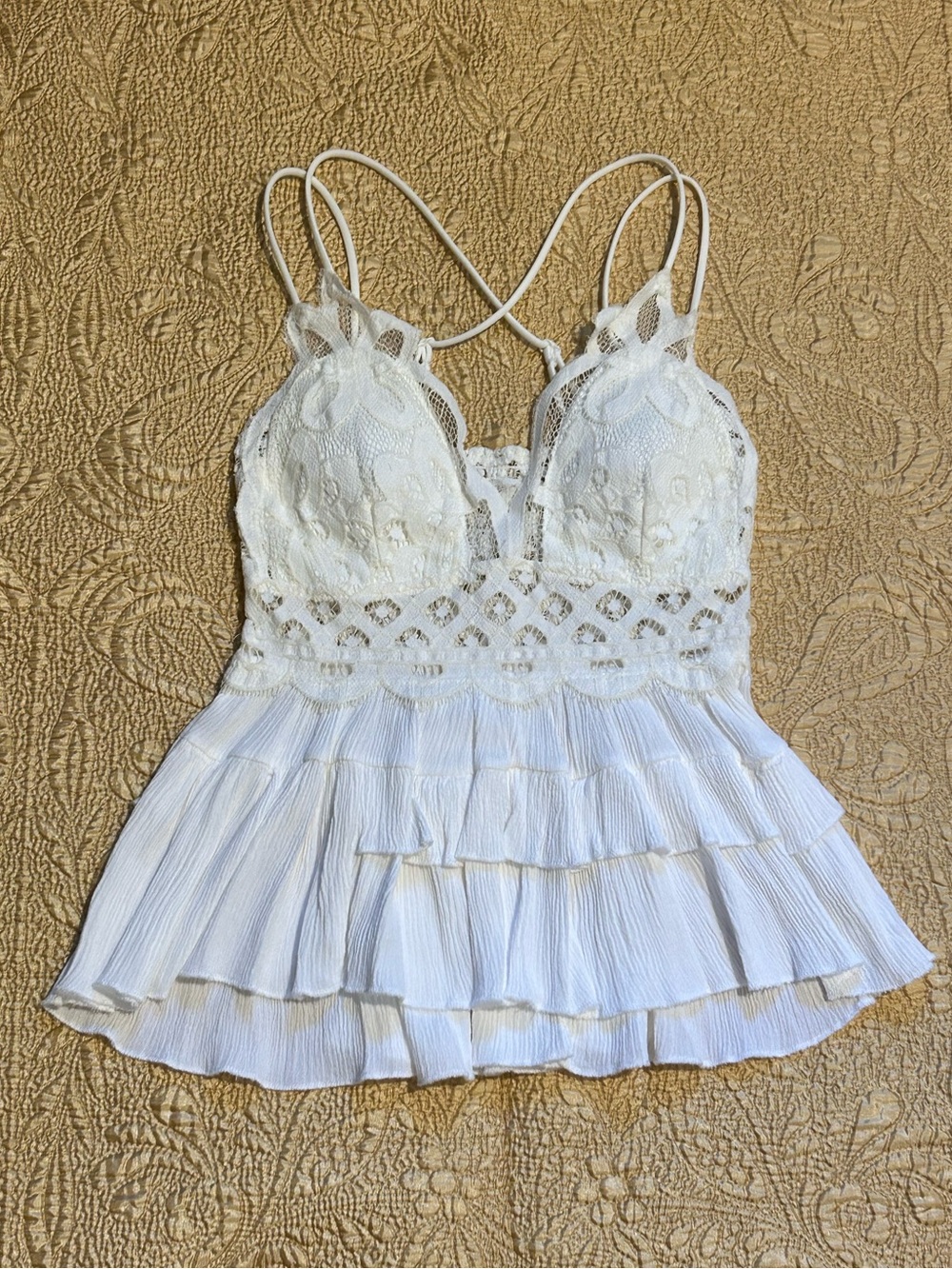 Free People Adella Cami White Lace Ruffled Tank Top
